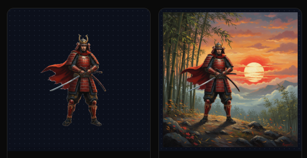 Background removal interface showing subject extraction and custom backgrounds